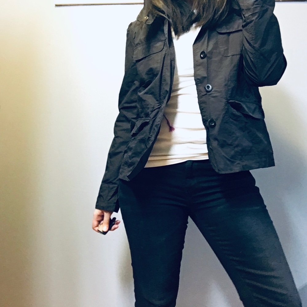LOFT Black Crop Utility Trench Rain Coat